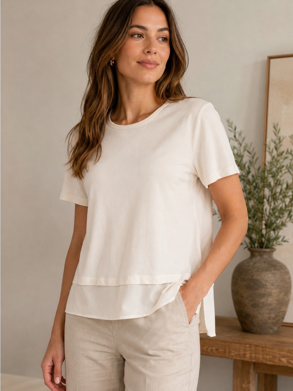 St. John Cream Short Sleeve Top